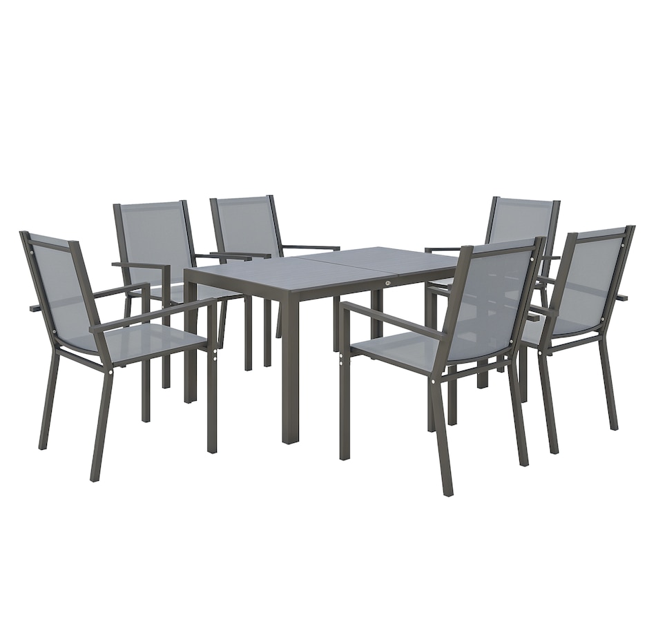 Image 938700_ST01.png, Product 938-700 / Price $439.99, Outsunny 7 Piece Outdoor Dining Set with Table and 6 Stackable Chairs from Outsunny on TSC.ca's Home & Garden department