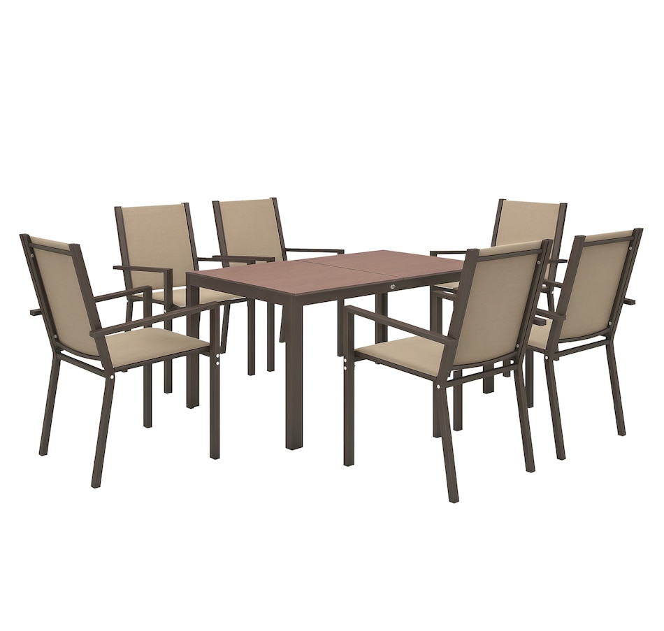 Image 938700_ST02.png, Product 938-700 / Price $439.99, Outsunny 7 Piece Outdoor Dining Set with Table and 6 Stackable Chairs from Outsunny on TSC.ca's Home & Garden department
