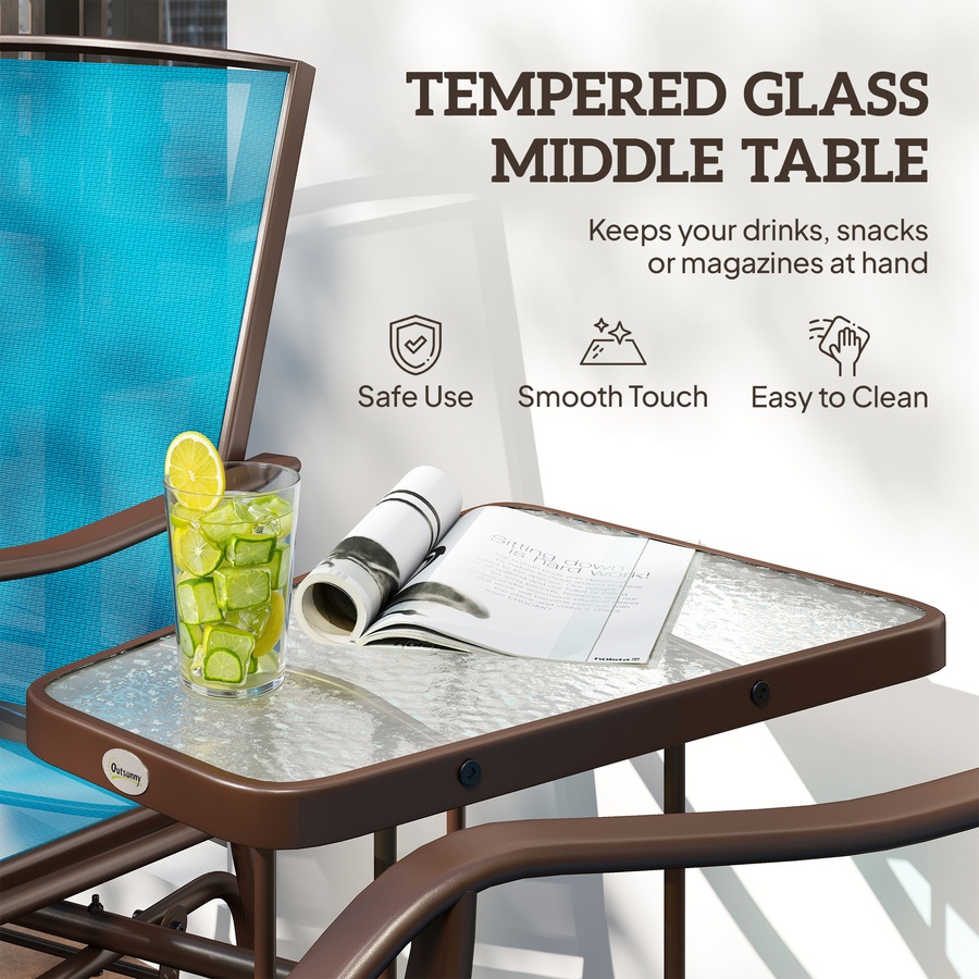 Image 938705_ALTMORE5.jpg, Product 938-705 / Price $219.99, Outsunny Double Patio Glider Chair with Glass Top Center Table, Blue from Outsunny on TSC.ca's Home & Garden department