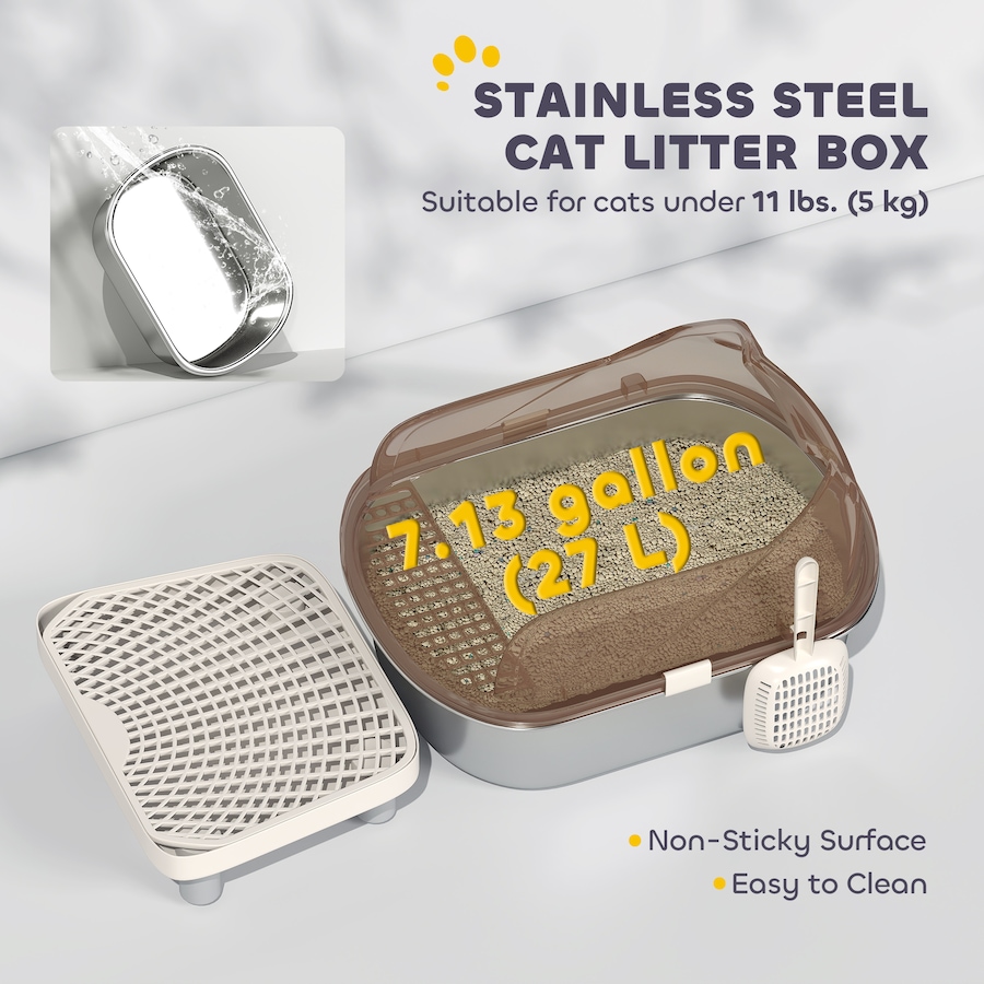 Image 938715_ALTMORE4.jpg, Product 938-715 / Price $59.99, PawHut Stainless Steel Cat Litter Box, Litter Pan Tray with Lid Scoop, Step from PawHut on TSC.ca's Home & Garden department