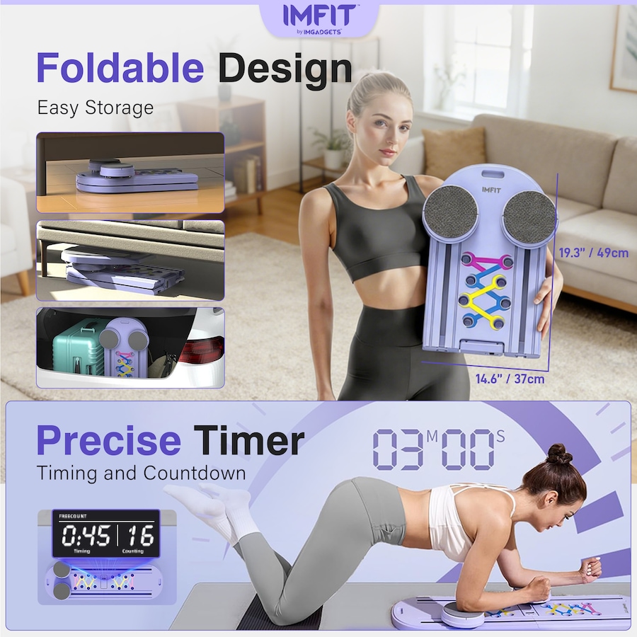 Image 938751_ALTMORE20.jpg, Product 938-751 / Price $89.99, IMFit Pilates Reformer Board for Home | Pilates Board with Resistance Ropes for Women & Men (Lite) from IMGadgets on TSC.ca's Health & Fitness department