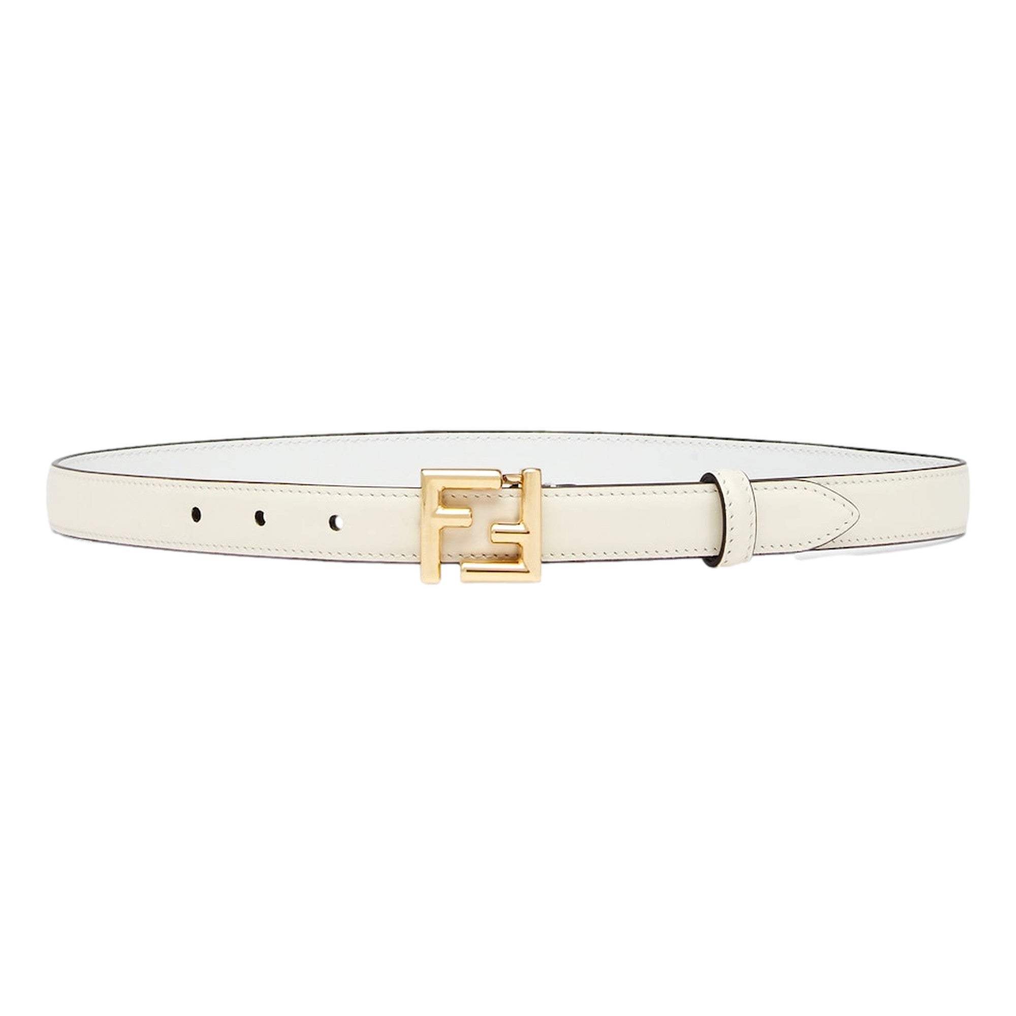 Fendi FF Logo Gold Tone Buckle White Leather Skinny Belt 80 - TSC.ca