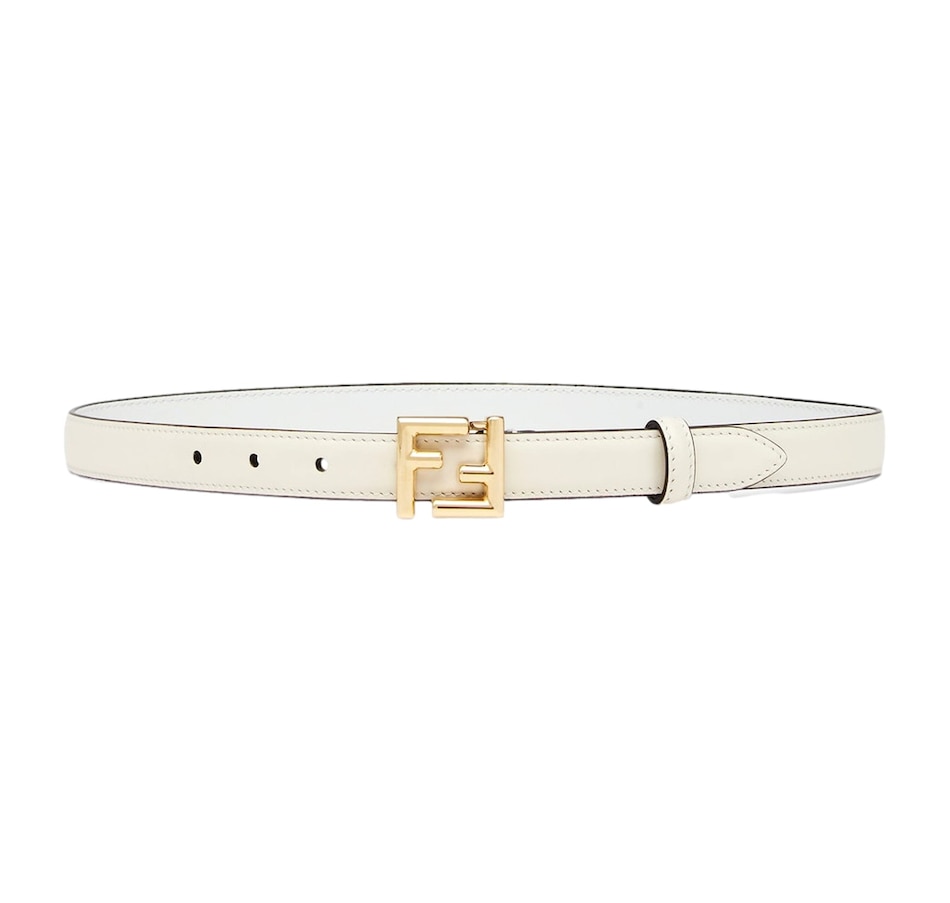 Fendi White Leather Belt with Gold FF Buckle FF Diamonds Belt - White | FENDI US main image 4