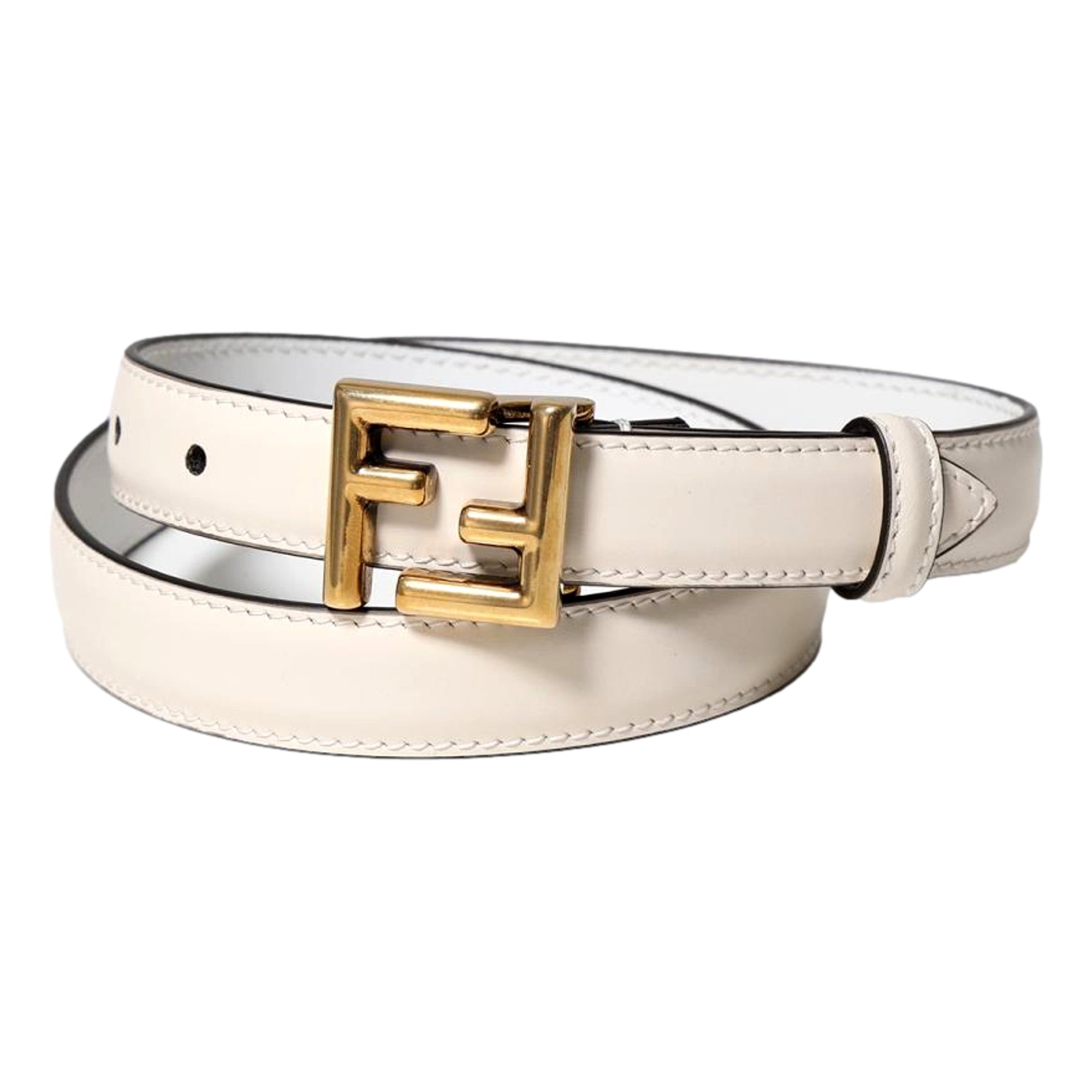 Fndiページ Fendi FF Logo Gold Tone Buckle White Leather Skinny Belt 80 - TSC.ca