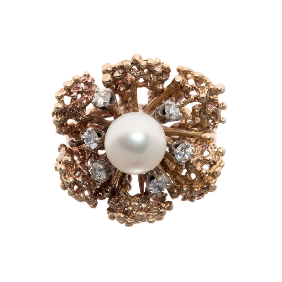 Image 942025_ALTMORE1.jpg, Product 942-025 / Price $2,495.00, 10K Yellow & White Gold Floral Design Cultured Pearl And Diamond Ring from Estate Jewel Finds on TSC.ca's Jewellery department