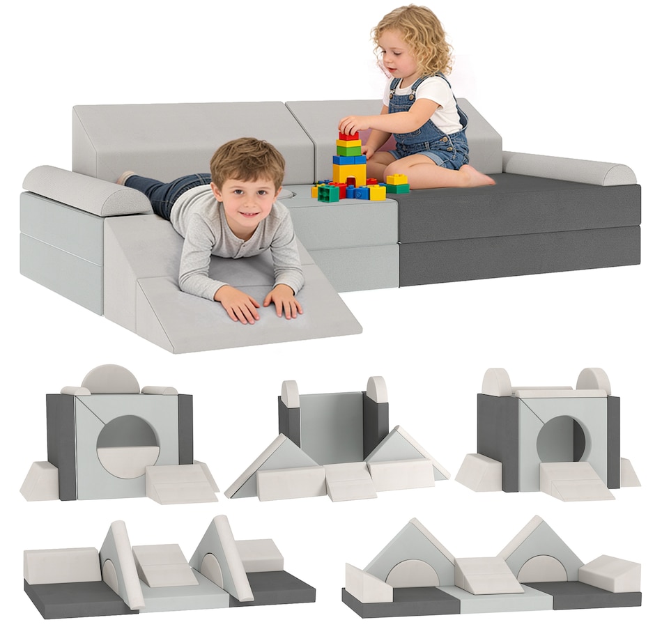 Image 942123.jpg, Product 942-123 / Price $145.99, Qaba 12 PCS Modular Kids Play Couch, Child Sectional Sofa, Grey from Qaba on TSC.ca's Home & Garden department