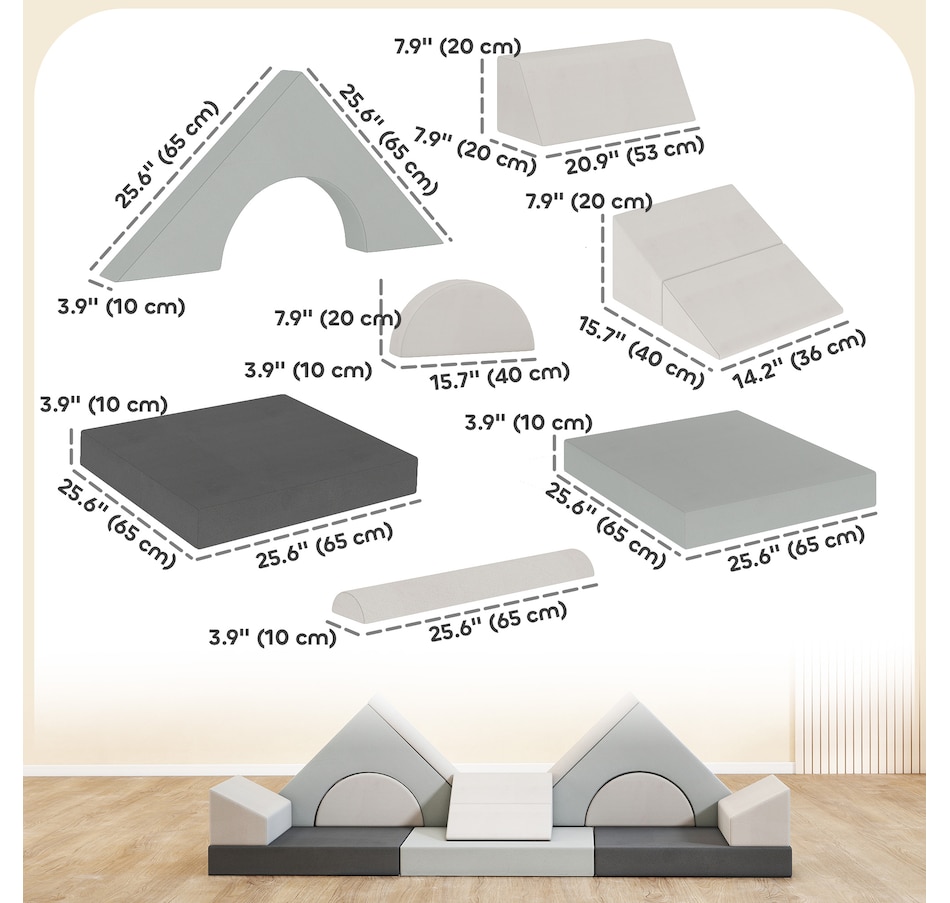 Image 942123_ALTMORE2.jpg, Product 942-123 / Price $145.99, Qaba 12 PCS Modular Kids Play Couch, Child Sectional Sofa, Grey from Qaba on TSC.ca's Home & Garden department