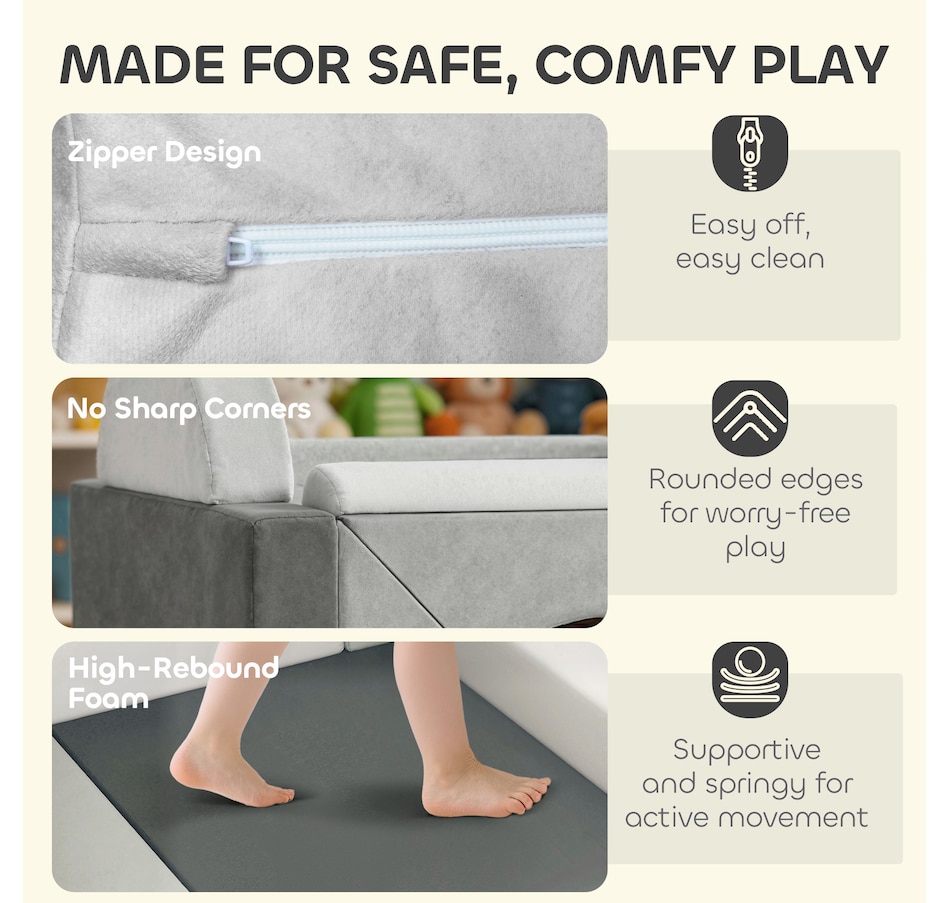 Image 942123_ALTMORE4.jpg, Product 942-123 / Price $145.99, Qaba 12 PCS Modular Kids Play Couch, Child Sectional Sofa, Grey from Qaba on TSC.ca's Home & Garden department