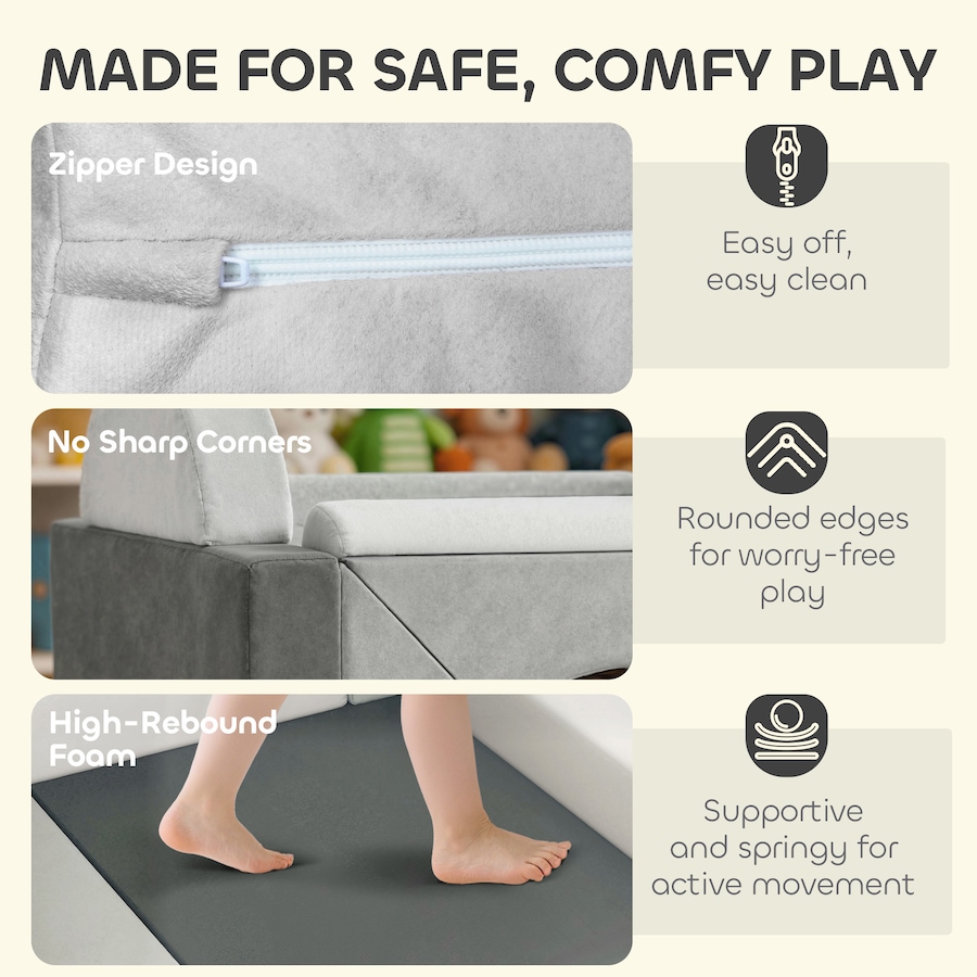 Image 942123_ALTMORE4.jpg, Product 942-123 / Price $139.99, Qaba 12 PCS Modular Kids Play Couch, Child Sectional Sofa, Grey from Qaba on TSC.ca's Home & Garden department