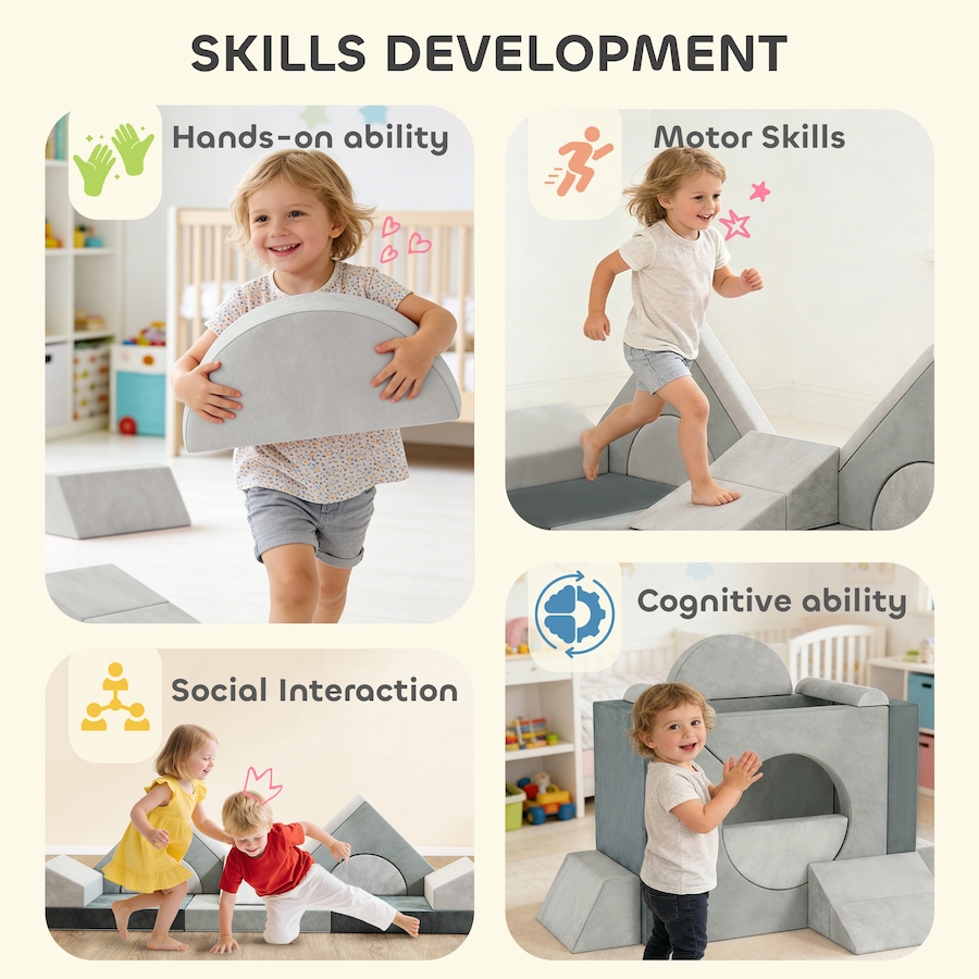 Image 942123_ALTMORE6.jpg, Product 942-123 / Price $139.99, Qaba 12 PCS Modular Kids Play Couch, Child Sectional Sofa, Grey from Qaba on TSC.ca's Home & Garden department