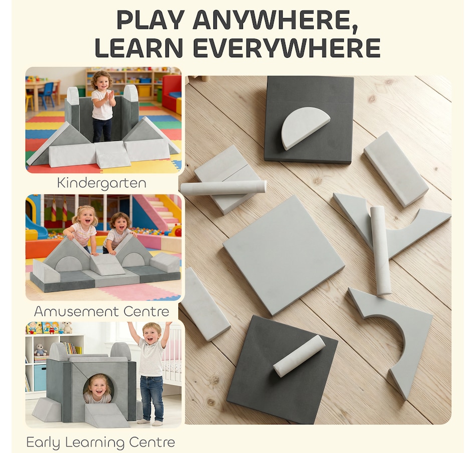 Image 942123_ALTMORE7.jpg, Product 942-123 / Price $145.99, Qaba 12 PCS Modular Kids Play Couch, Child Sectional Sofa, Grey from Qaba on TSC.ca's Home & Garden department