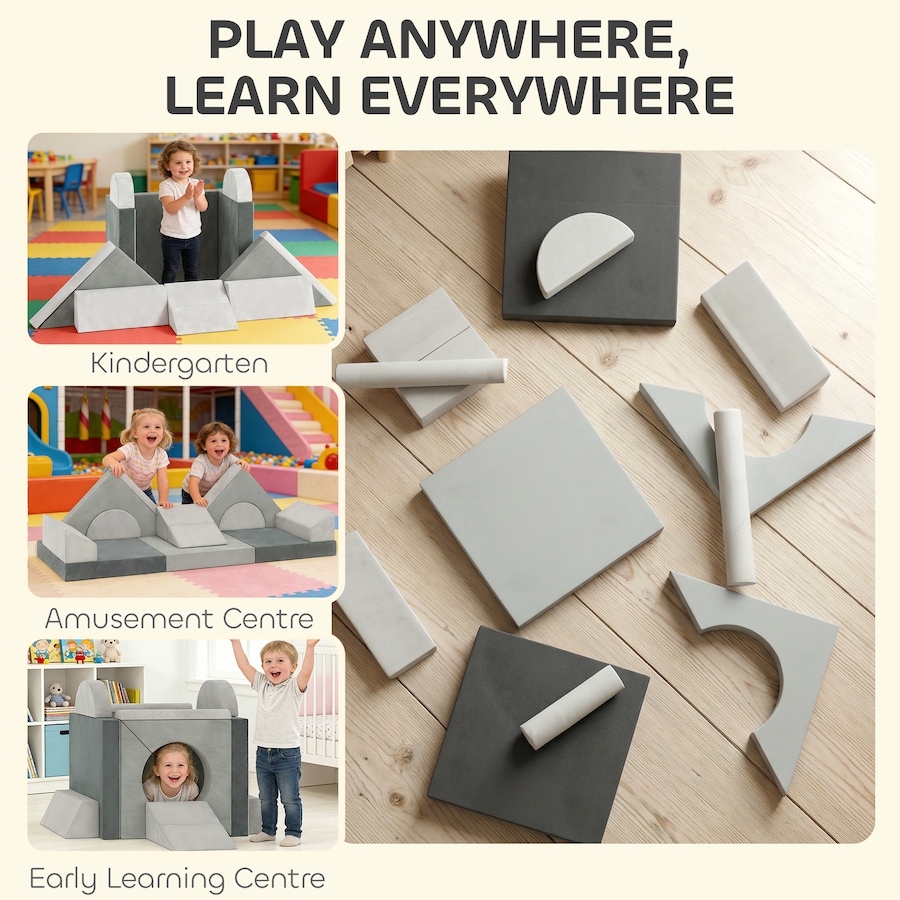 Image 942123_ALTMORE7.jpg, Product 942-123 / Price $139.99, Qaba 12 PCS Modular Kids Play Couch, Child Sectional Sofa, Grey from Qaba on TSC.ca's Home & Garden department