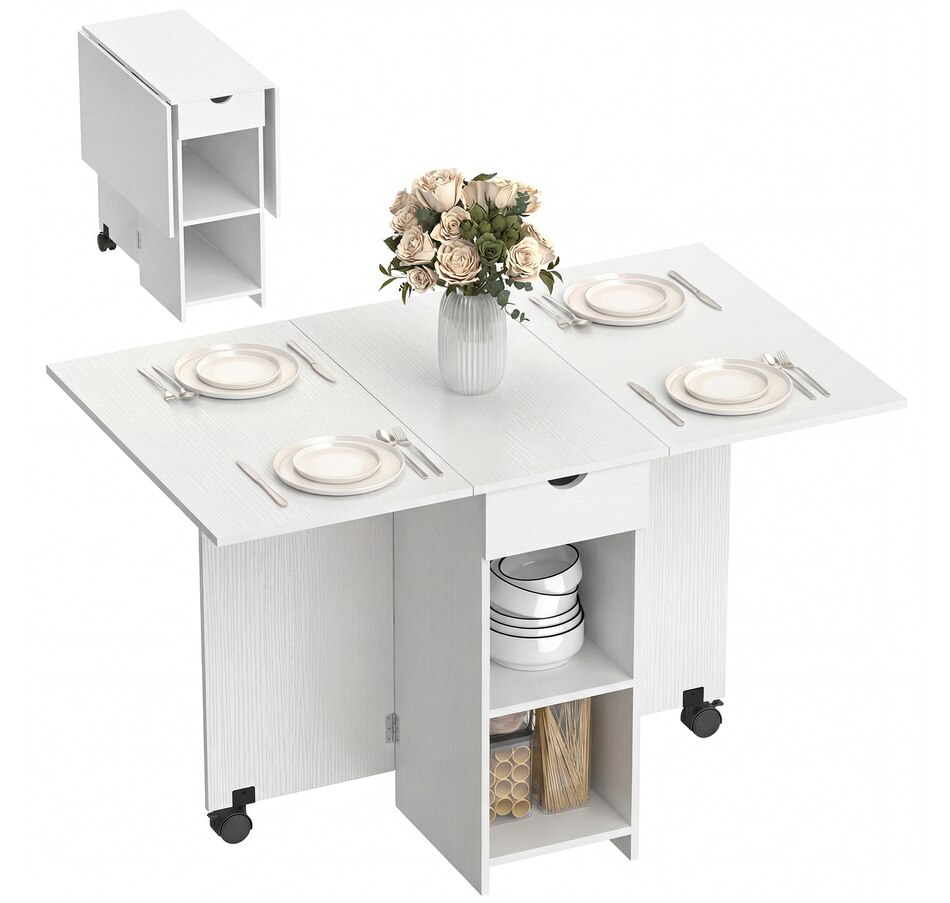Image 942144_ST01.jpg, Product 942-144 / Price $139.99, HOMCOM Foldable Dining Table, Drop Leaf Table with Storage for Kitchen from HOMCOM on TSC.ca's Home & Garden department
