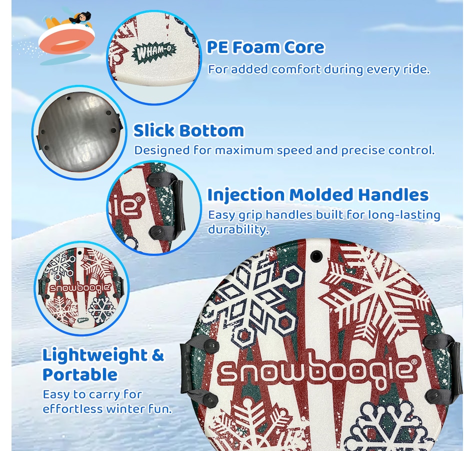 Image 945855_ALTMORE2.jpg, Product 945-855 / Price $89.99, Wham-O Snowboogie 26" Snow Sled, Single Rider Winter Air Disc Sled with Handles for Adult Kids Ages 6+ - Red from Wham-O on TSC.ca's Health & Fitness department