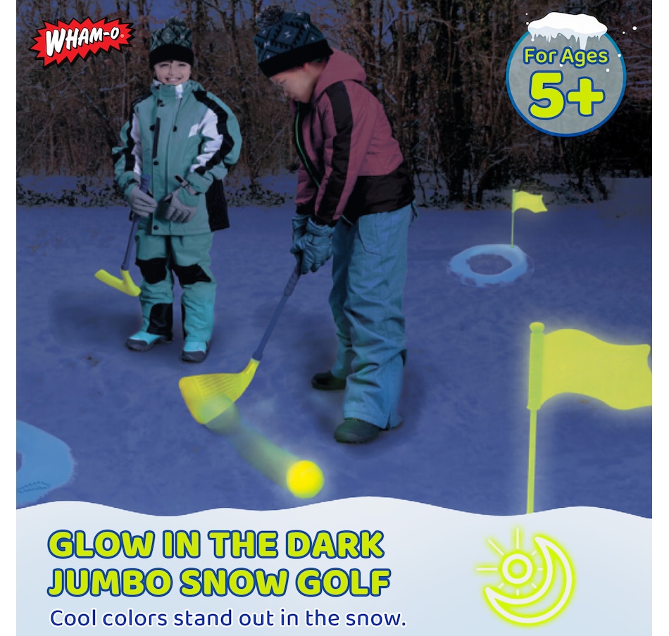Image 945883_ALTMORE1.jpg, Product 945-883 / Price $55.99, Wham-O Glow In The Dark Jumbo Snow Golf Kit - Outdoor Winter Snow Golf Game Set - Fun Winter Activity for Ages 5+ from Wham-O on TSC.ca's Health & Fitness department