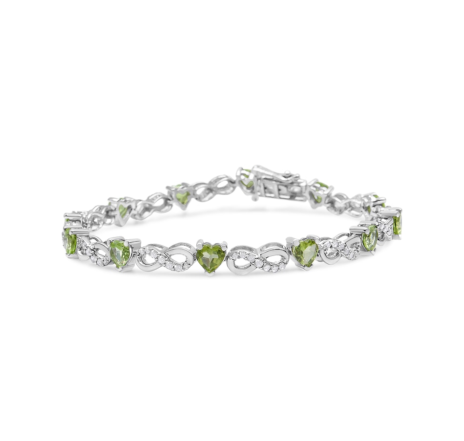 Image 945912.jpg, Product 945-912 / Price $1,367.00, .925 Sterling Silver 1.00 Cttw Diamond and 4.00mm Lab Created Green Heart-Shaped Peridot Infinity Link Bracelet (I-J Color, I2-I3 Clarity) - 7.25" from Haus of Brilliance on TSC.ca's Jewellery department