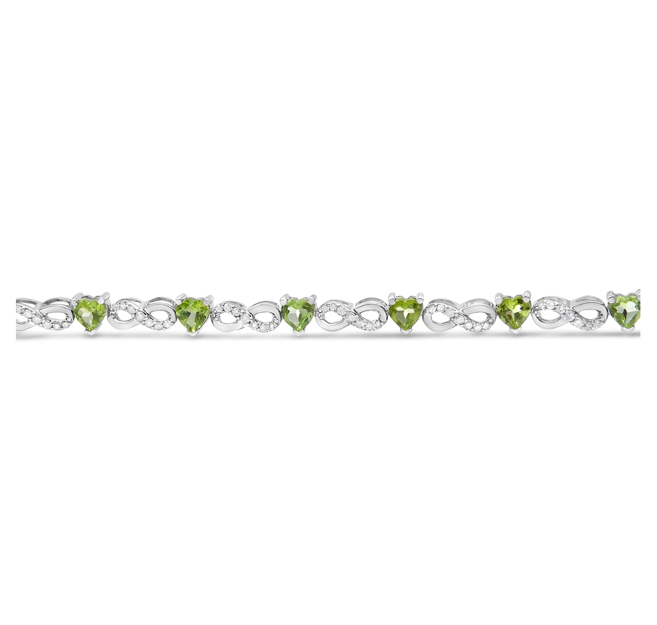 Image 945912_ALTMORE2.jpg, Product 945-912 / Price $1,367.00, .925 Sterling Silver 1.00 Cttw Diamond and 4.00mm Lab Created Green Heart-Shaped Peridot Infinity Link Bracelet (I-J Color, I2-I3 Clarity) - 7.25" from Haus of Brilliance on TSC.ca's Jewellery department