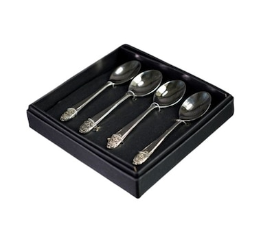 Stainless Steel Tea Spoon with Rose Patten on The Top, Set of 4