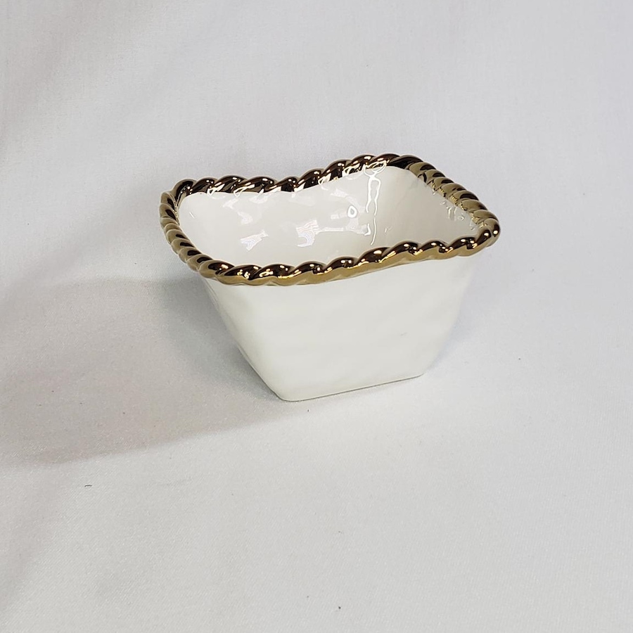 Image 945974.jpg, Product 945-974 / Price $24.00, Simplicity Collection Ceramic White Square Bowl Gold Accent Rope Rim 4.75 inch from Jiallo on TSC.ca's Kitchen department