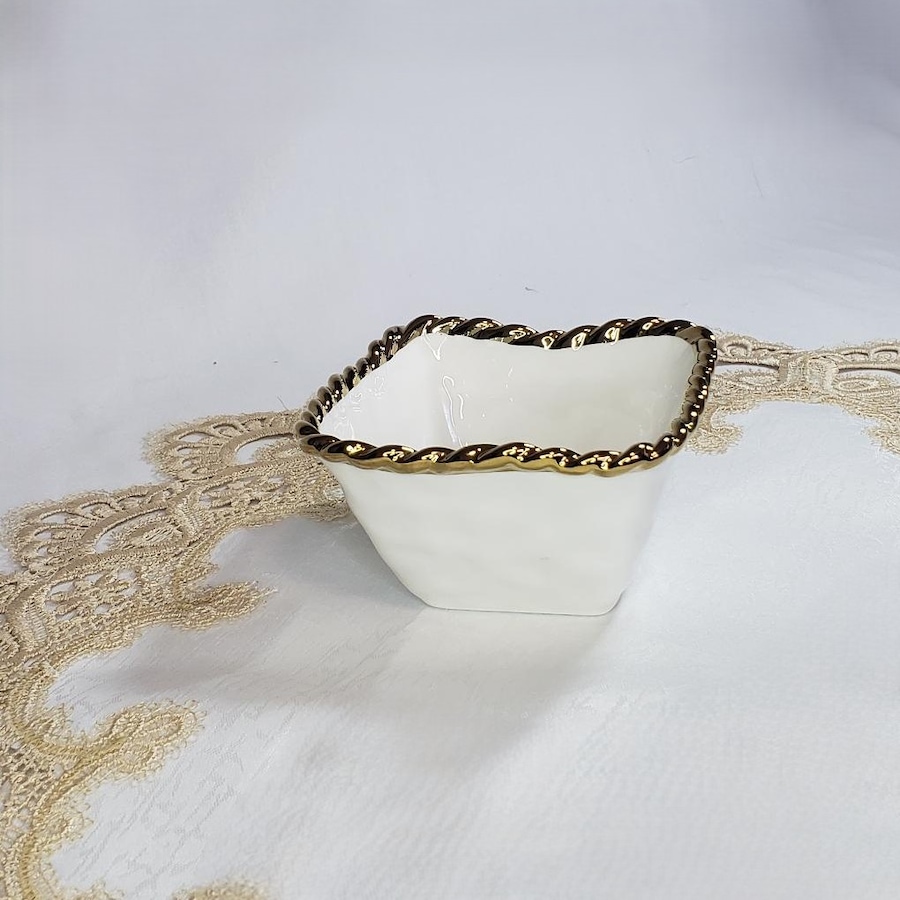 Image 945974_ALTMORE1.jpg, Product 945-974 / Price $24.00, Simplicity Collection Ceramic White Square Bowl Gold Accent Rope Rim 4.75 inch from Jiallo on TSC.ca's Kitchen department