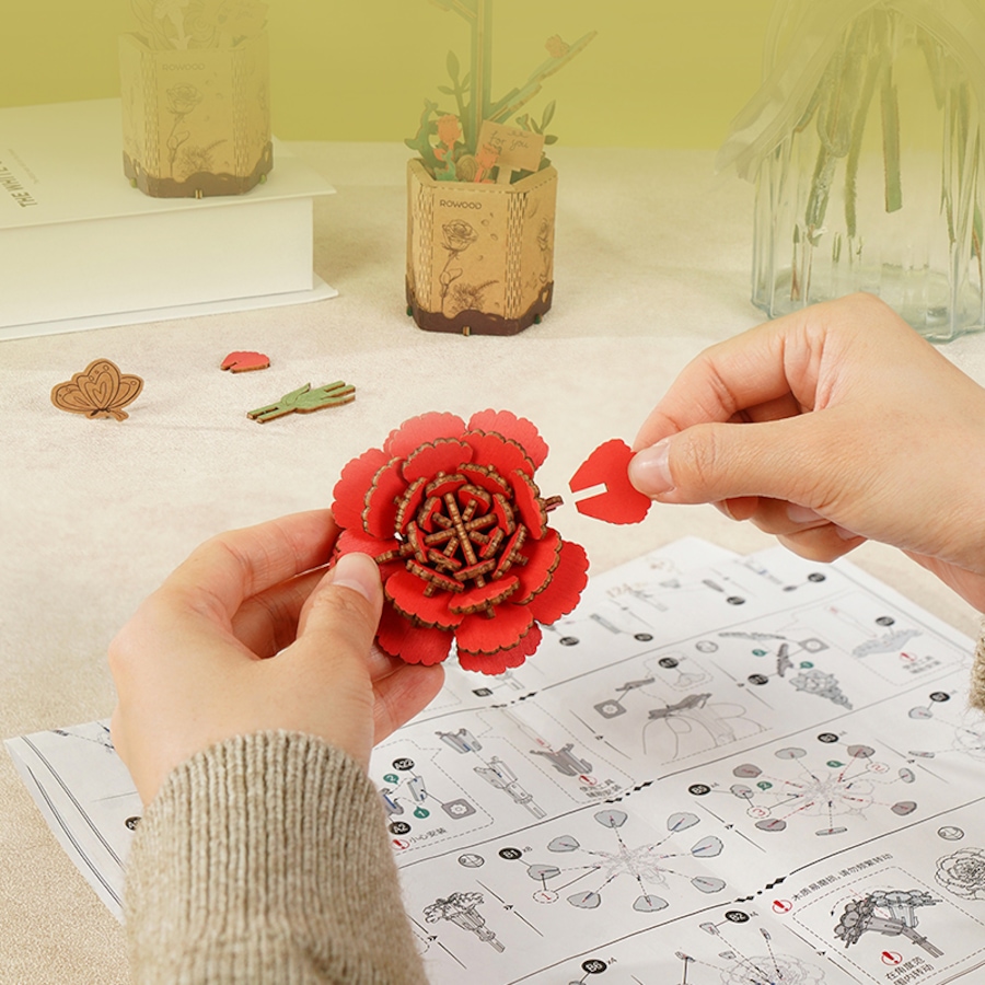 Image 946123_ALTMORE2.jpg, Product 946-123 / Price $14.99, 3D Wooden Puzzle DIY Red Carnation from Tradeopia on TSC.ca's Toys & Hobbies department