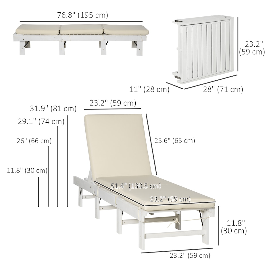 Image 946614_ALTMORE18.jpg, Product 946-614 / Price $79.99 - $84.99, Outsunny Wooden Folding Chaise Lounge from Outsunny on TSC.ca's Home & Garden department