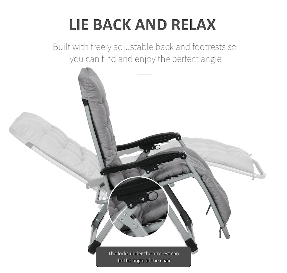 Image 946619_ALTMORE27.jpg, Product 946-619 / Price $164.99 - $174.99, Outsunny Reclining Zero Gravity Chair Folding Sun Lounger Cushion Headrest from Outsunny on TSC.ca's Home & Garden department