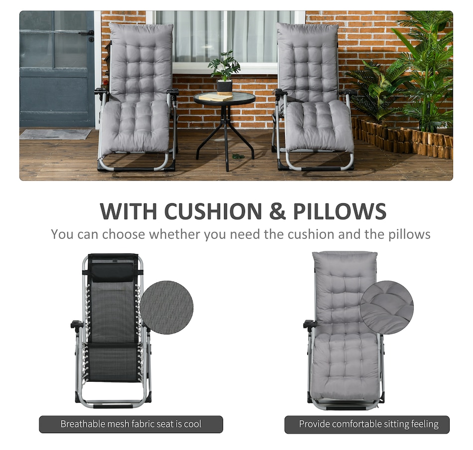 Image 946619_ALTMORE29.jpg, Product 946-619 / Price $164.99 - $174.99, Outsunny Reclining Zero Gravity Chair Folding Sun Lounger Cushion Headrest from Outsunny on TSC.ca's Home & Garden department