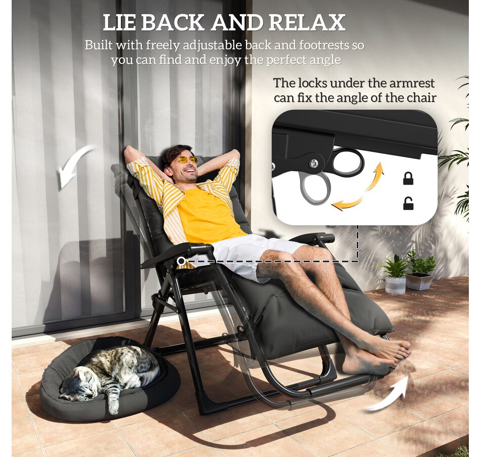 Image 946619_ALTMORE3.jpg, Product 946-619 / Price $164.99 - $174.99, Outsunny Reclining Zero Gravity Chair Folding Sun Lounger Cushion Headrest from Outsunny on TSC.ca's Home & Garden department