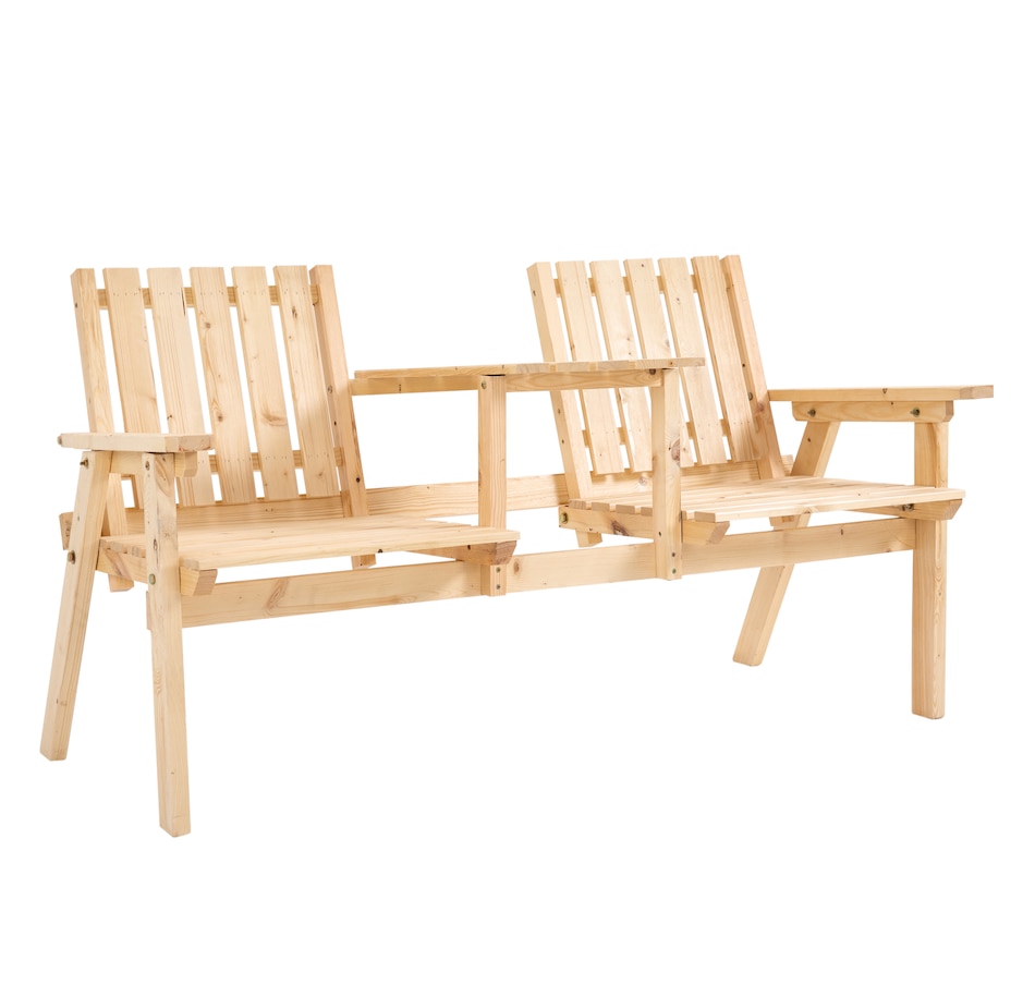 Image 946637.jpg, Product 946-637 / Price $149.99, Outsunny 2-Seater Wooden Bench with Middle Table and Umbrella Hole from Outsunny on TSC.ca's Home & Garden department