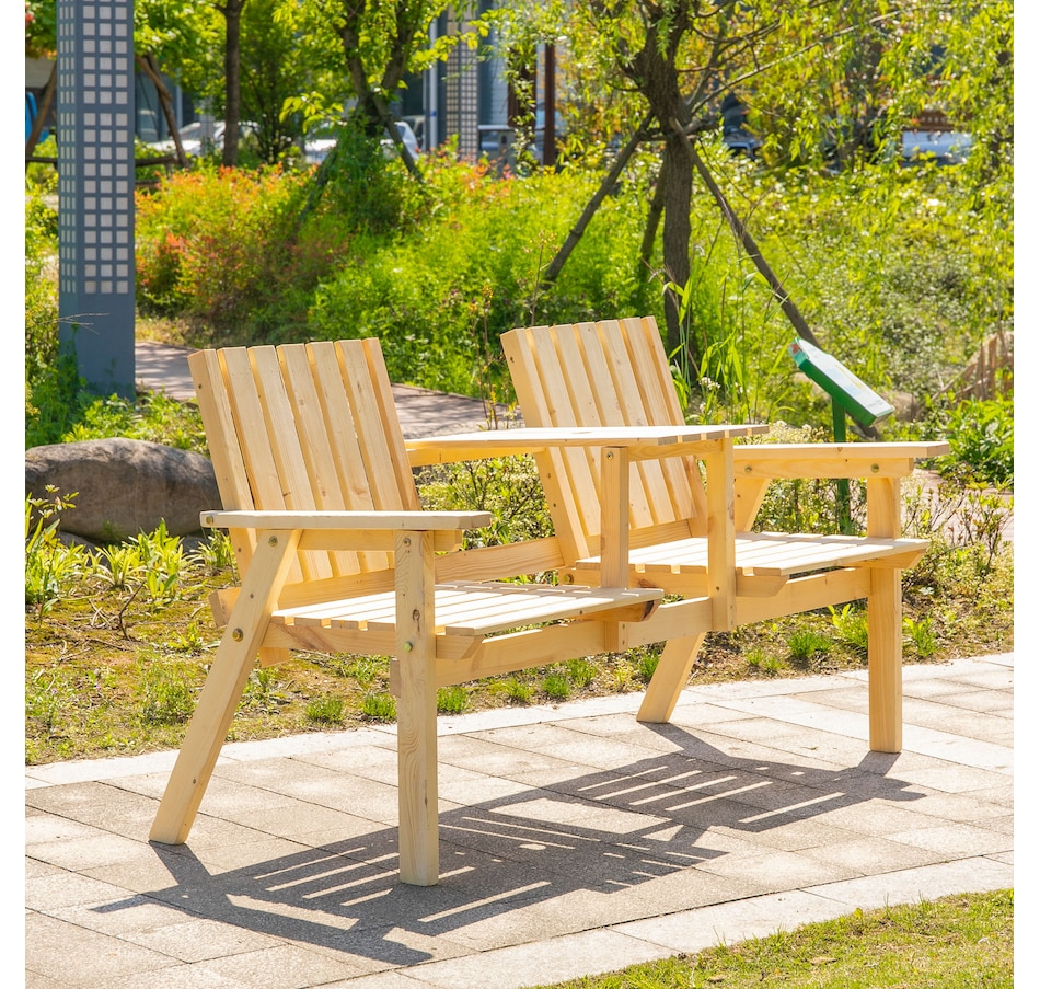Image 946637_ALTMORE1.jpg, Product 946-637 / Price $149.99, Outsunny 2-Seater Wooden Bench with Middle Table and Umbrella Hole from Outsunny on TSC.ca's Home & Garden department
