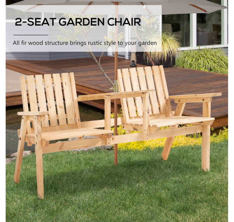 Image 946637_ALTMORE3.jpg, Product 946-637 / Price $149.99, Outsunny 2-Seater Wooden Bench with Middle Table and Umbrella Hole from Outsunny on TSC.ca's Home & Garden department