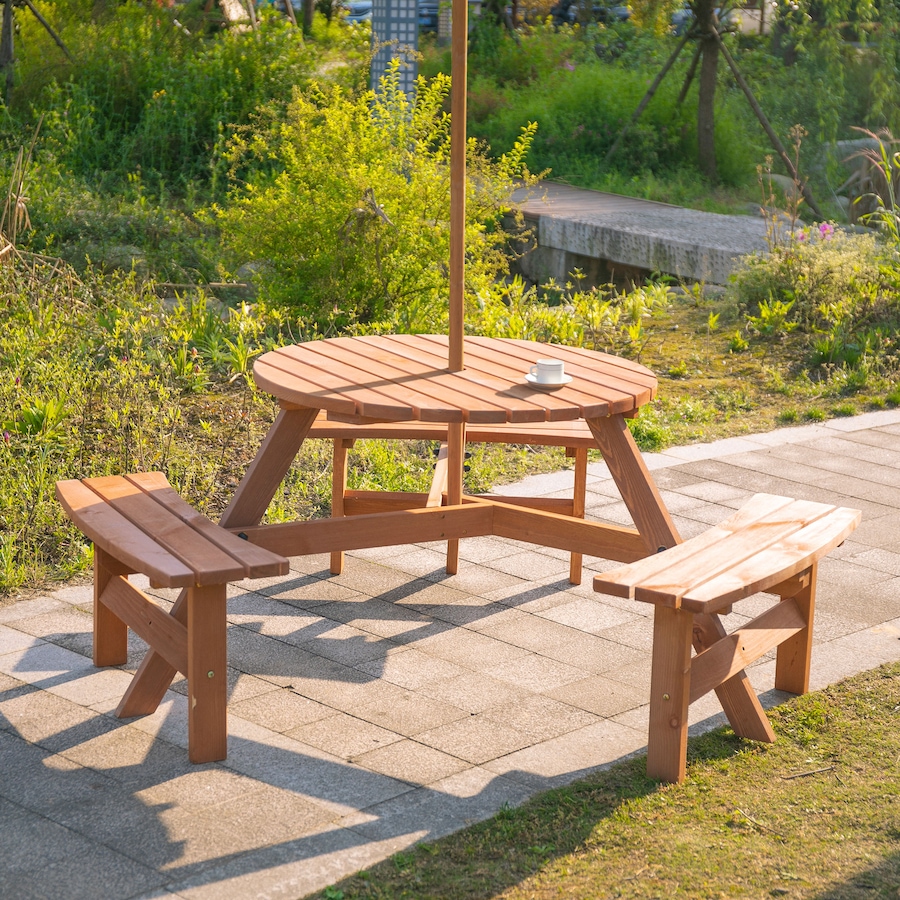 Image 946648_ALTMORE1.jpg, Product 946-648 / Price $239.99, Outsunny Picnic Table Bench Set with Umbrella Hole for 6 People Brown from Outsunny on TSC.ca's Home & Garden department