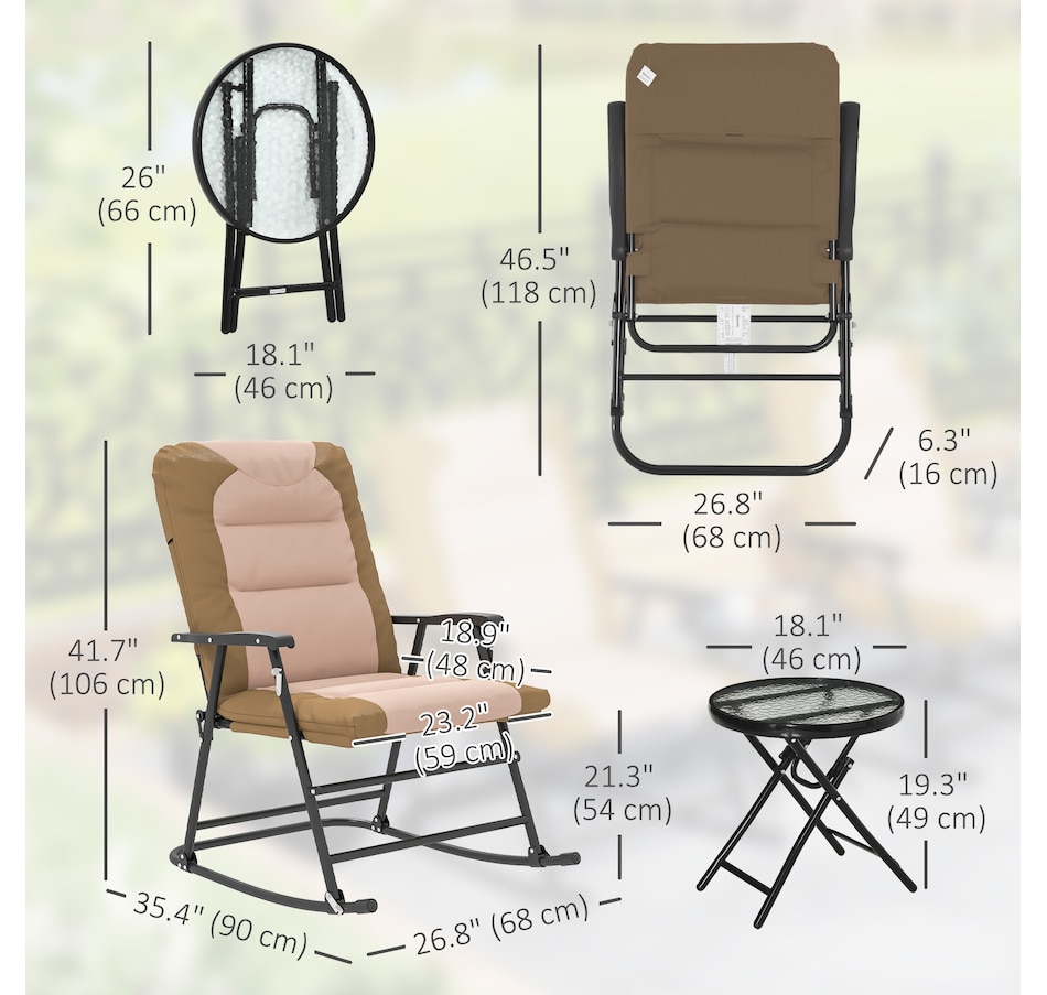 Image 946649_ALTMORE2.jpg, Product 946-649 / Price $189.99 - $194.99, Outsunny 3pc Patio Foldable Rocking Chair Set, Light Brown from Outsunny on TSC.ca's Home & Garden department