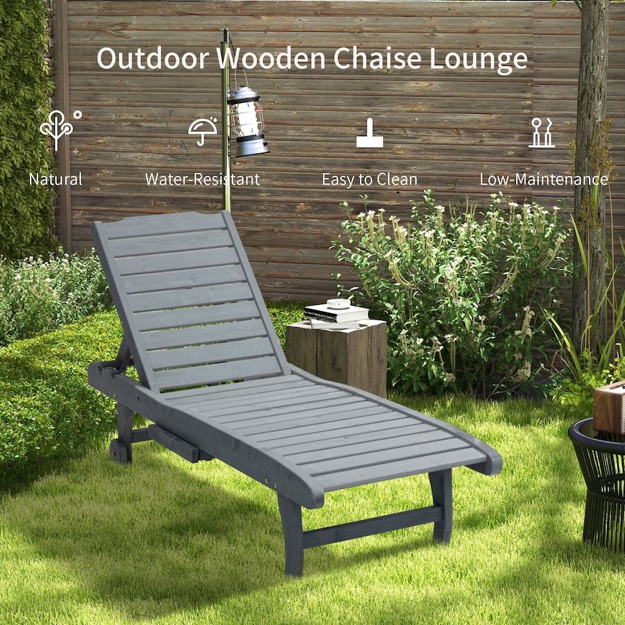 Image 946662_ALTMORE6.jpg, Product 946-662 / Price $174.99, Outsunny Wooden Chaise Lounge Pool Chair Patio Recliner W/ Pullout Tray Wheels from Outsunny on TSC.ca's Home & Garden department