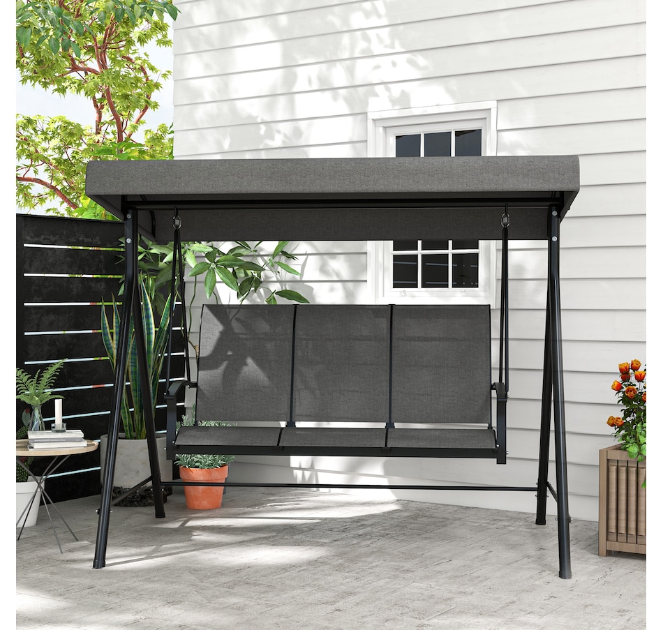 Image 946665_ALTMORE1.jpg, Product 946-665 / Price $419.99, Outsunny 3 Seater Outdoor Swing Chair with Canopy for Patio, Dark Grey from Outsunny on TSC.ca's Home & Garden department