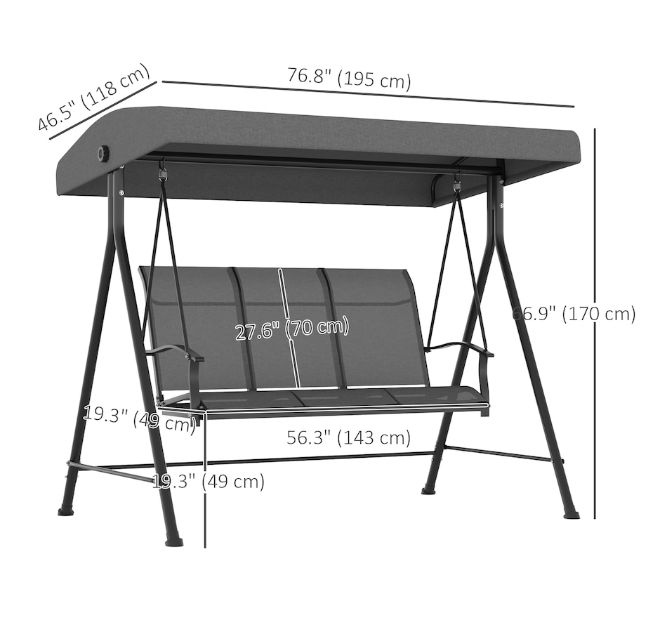 Image 946665_ALTMORE2.jpg, Product 946-665 / Price $419.99, Outsunny 3 Seater Outdoor Swing Chair with Canopy for Patio, Dark Grey from Outsunny on TSC.ca's Home & Garden department