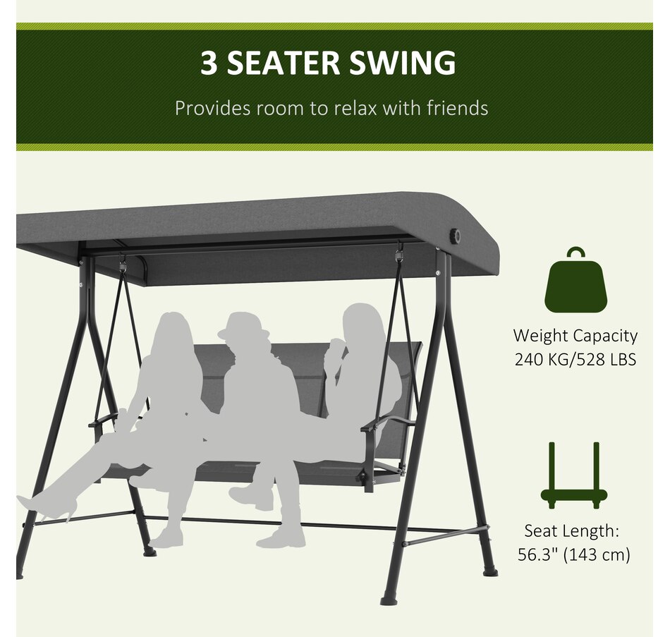 Image 946665_ALTMORE3.jpg, Product 946-665 / Price $419.99, Outsunny 3 Seater Outdoor Swing Chair with Canopy for Patio, Dark Grey from Outsunny on TSC.ca's Home & Garden department
