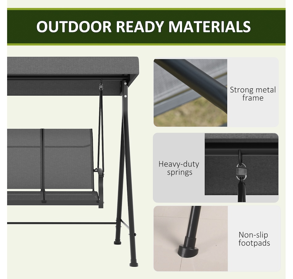 Image 946665_ALTMORE6.jpg, Product 946-665 / Price $419.99, Outsunny 3 Seater Outdoor Swing Chair with Canopy for Patio, Dark Grey from Outsunny on TSC.ca's Home & Garden department