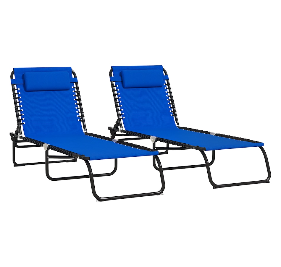 Image 946685.png, Product 946-685 / Price $129.99, Outsunny 2 PCs Folding Lounge Chairs, Chaise Lounges with Headrest Blue from Outsunny on TSC.ca's Home & Garden department