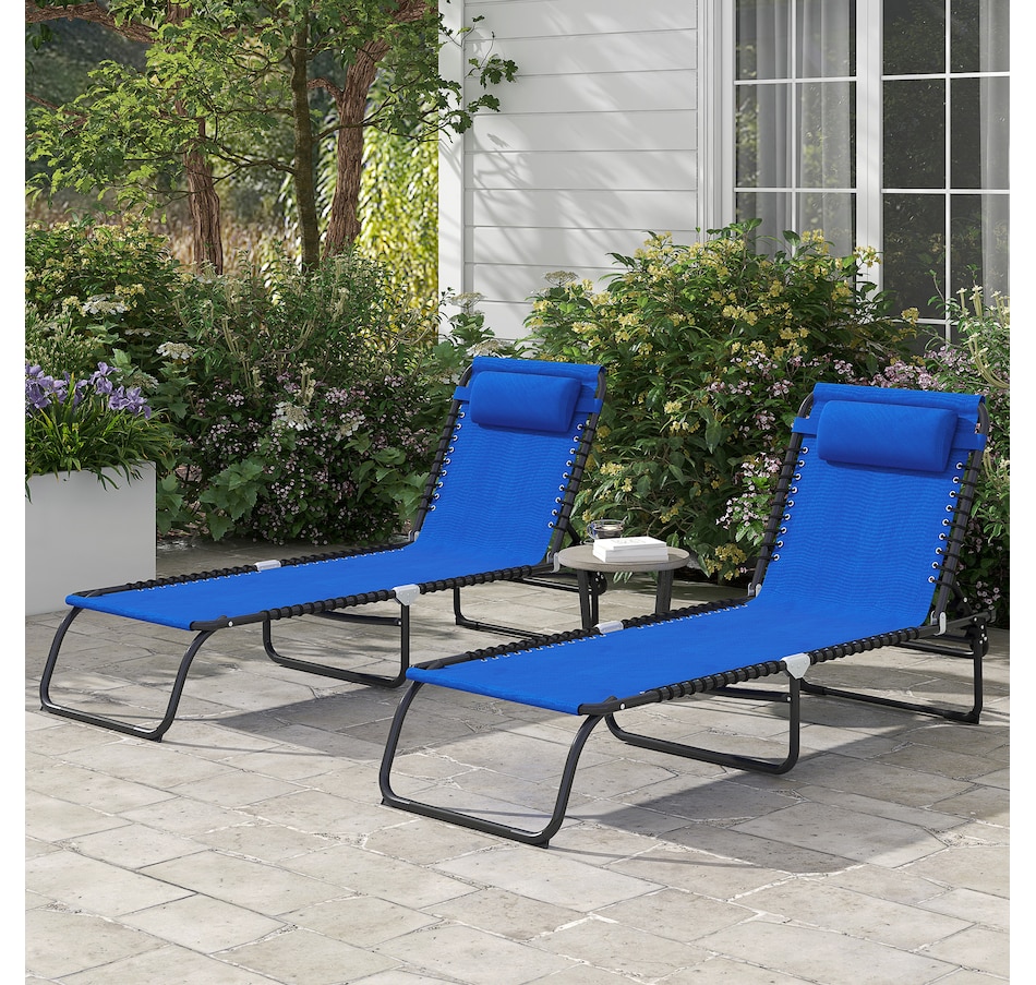 Image 946685_ALTMORE1.jpg, Product 946-685 / Price $129.99, Outsunny 2 PCs Folding Lounge Chairs, Chaise Lounges with Headrest Blue from Outsunny on TSC.ca's Home & Garden department