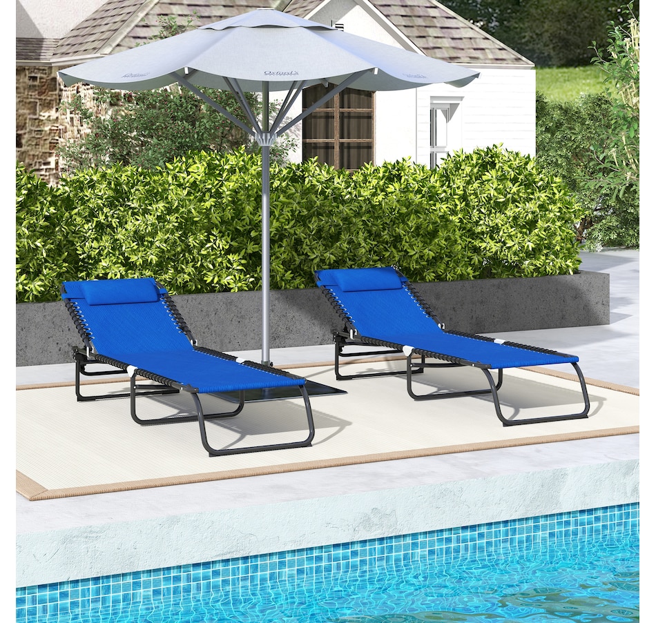 Image 946685_ALTMORE6.jpg, Product 946-685 / Price $129.99, Outsunny 2 PCs Folding Lounge Chairs, Chaise Lounges with Headrest Blue from Outsunny on TSC.ca's Home & Garden department