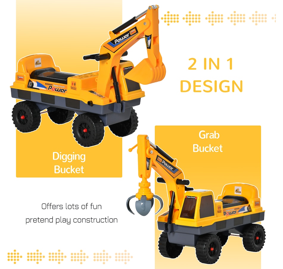 Image 946697_ALTMORE4.jpg, Product 946-697 / Price $79.99, Qaba No Power Ride On Excavator Construction Digger Multi-Functional Truck Toy with 2 in 1 Design Detachable Digging Bucket and Grab Bucket from Qaba on TSC.ca's Toys & Hobbies department