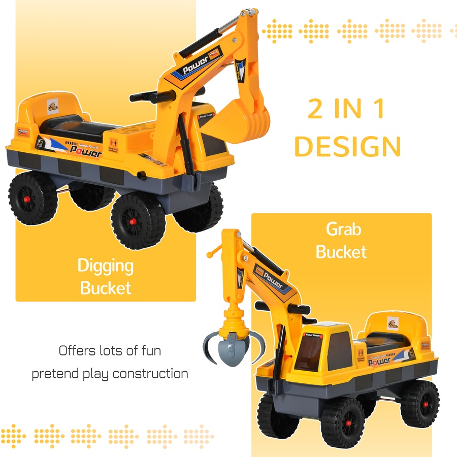 Image 946697_ALTMORE4.jpg, Product 946-697 / Price $81.99, Qaba No Power Ride On Excavator Construction Digger Multi-Functional Truck Toy with 2 in 1 Design Detachable Digging Bucket and Grab Bucket from Qaba on TSC.ca's Toys & Hobbies department