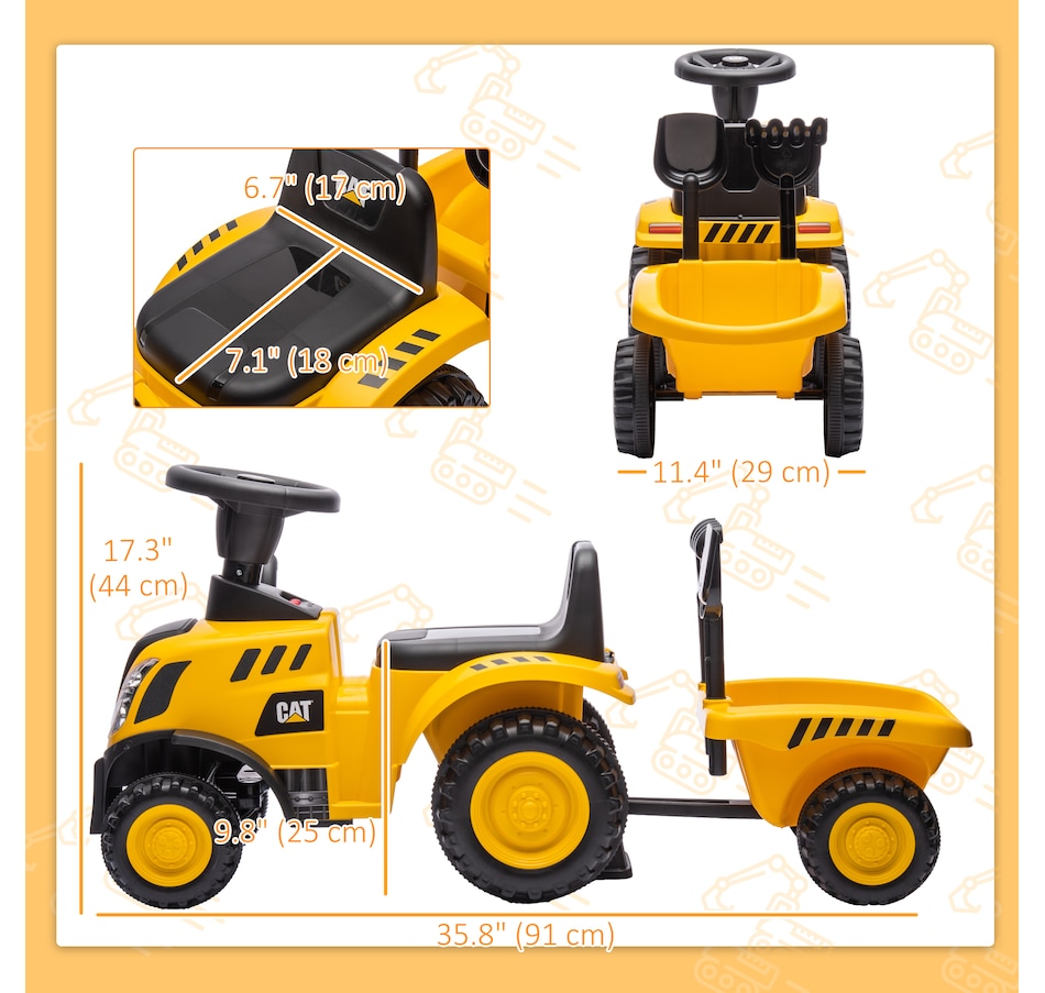 Image 946732_ALTMORE3.jpg, Product 946-732 / Price $86.99, Qaba Ride On Tractor with Trailer, Caterpillar Licensed Ride on Car, Yellow from Qaba on TSC.ca's Toys & Hobbies department