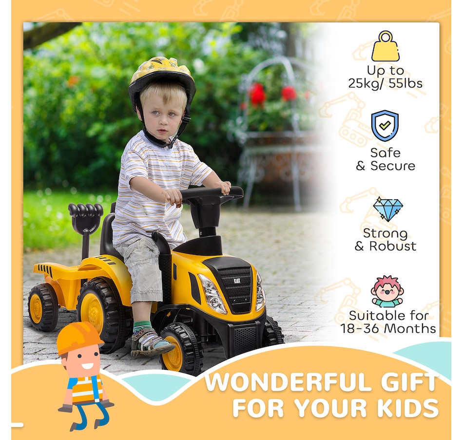 Image 946732_ALTMORE4.jpg, Product 946-732 / Price $86.99, Qaba Ride On Tractor with Trailer, Caterpillar Licensed Ride on Car, Yellow from Qaba on TSC.ca's Toys & Hobbies department