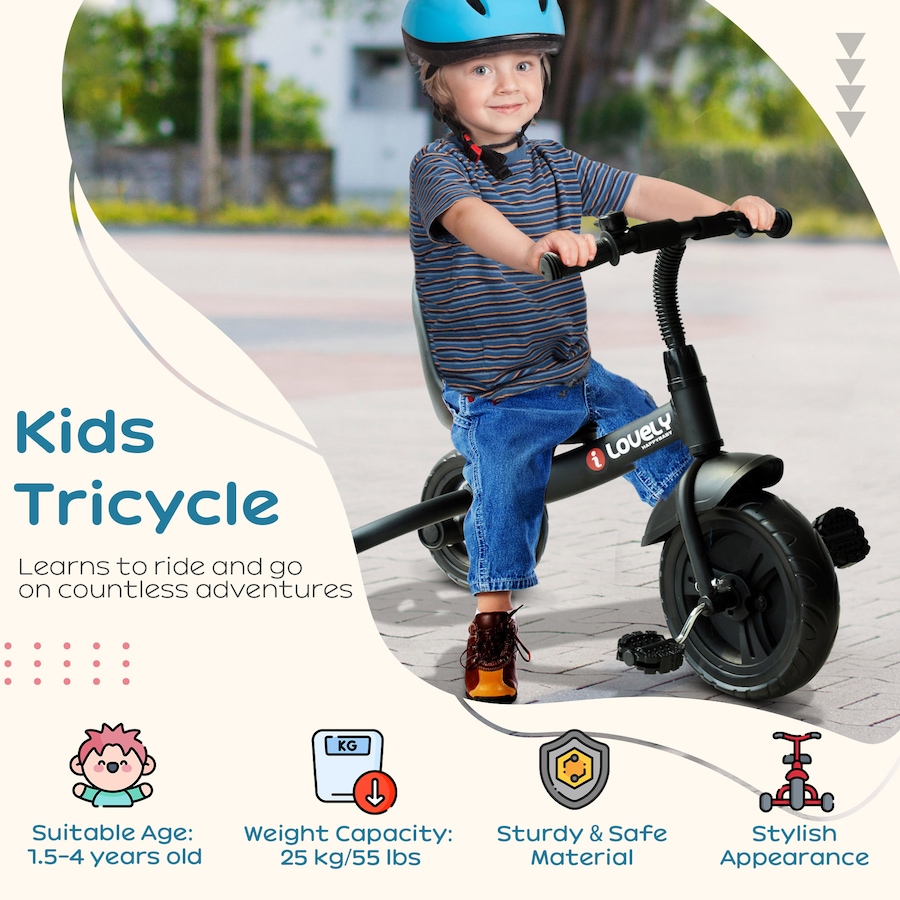 Image 946739_ALTMORE4.jpg, Product 946-739 / Price $69.99, Qaba Kids Tricycle Toddler Trike for 18+ Months Black from Qaba on TSC.ca's Toys & Hobbies department