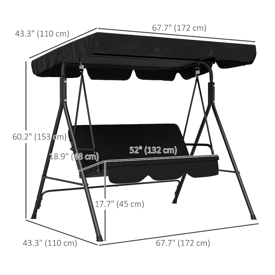 Image 946775_ALTMORE2.jpg, Product 946-775 / Price $133.00, Outsunny 3-Seat Patio Swing Chair with Adjustable Canopy Black from Outsunny on TSC.ca's Home & Garden department