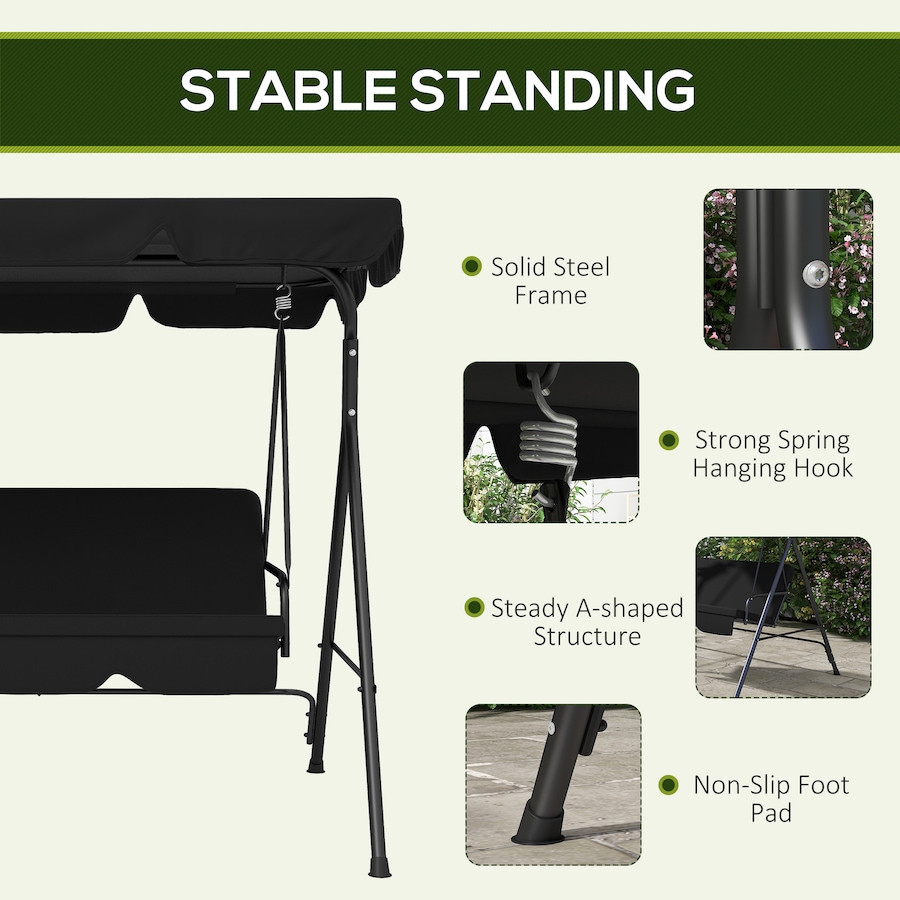 Image 946775_ALTMORE4.jpg, Product 946-775 / Price $133.00, Outsunny 3-Seat Patio Swing Chair with Adjustable Canopy Black from Outsunny on TSC.ca's Home & Garden department