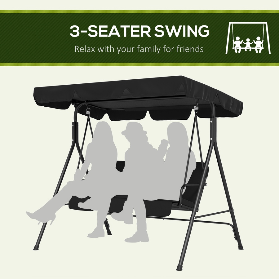 Image 946775_ALTMORE5.jpg, Product 946-775 / Price $133.00, Outsunny 3-Seat Patio Swing Chair with Adjustable Canopy Black from Outsunny on TSC.ca's Home & Garden department